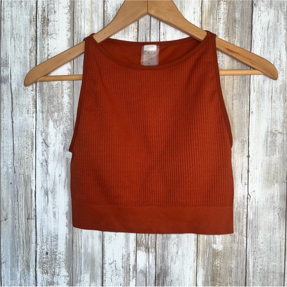 Calia High Neck Women’s Sports Crop Top in Orange/Brown Size Small - Picture 2 of 5